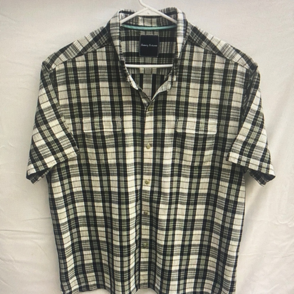 Perry Ellis Black and White Checkered Men's Shirt